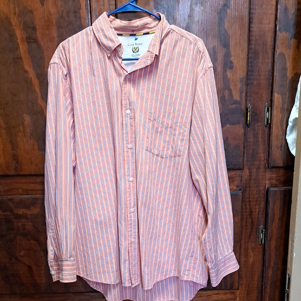 Club Room L  Men's Casual Light Orange  Striped Shirt